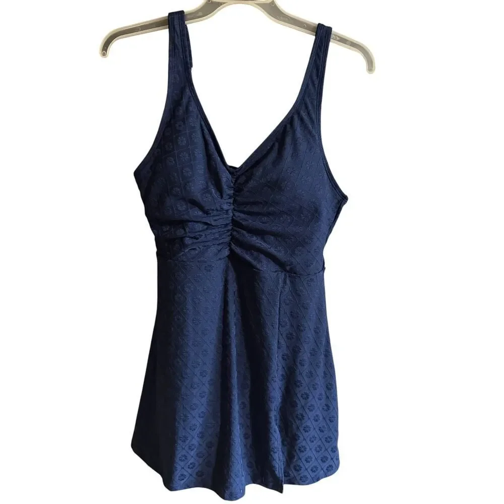 Lands End Women's Shirred Jacquard Full Coverage Swim Dress Size Medium